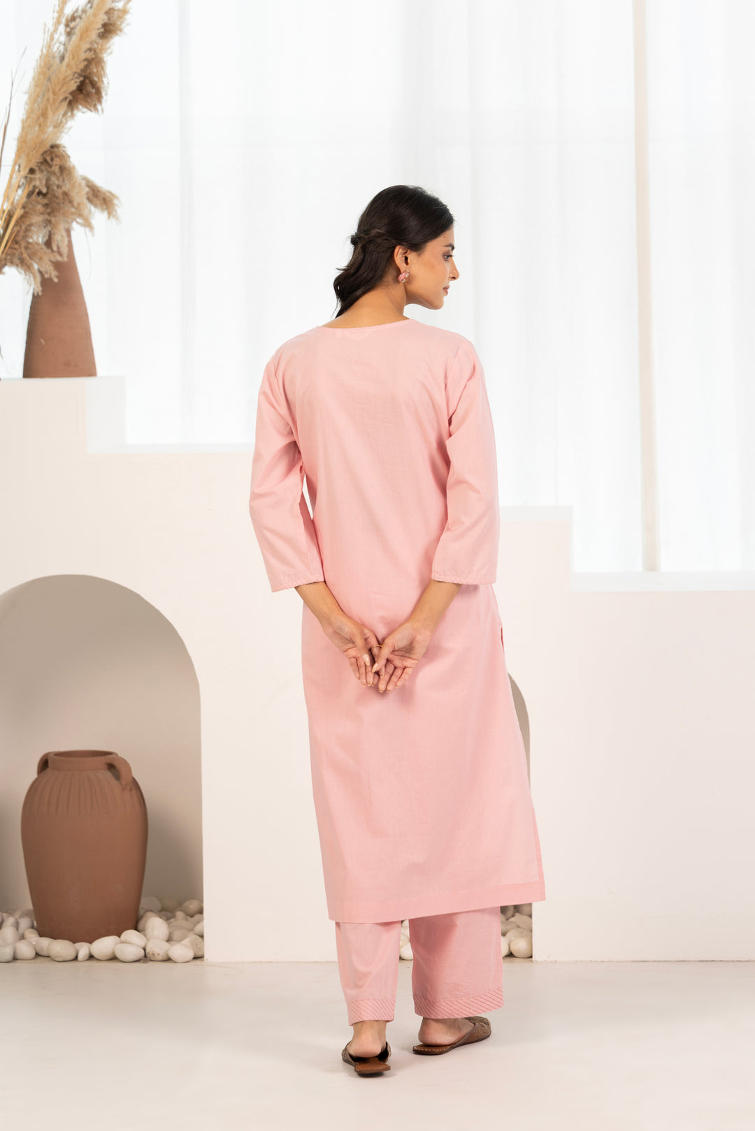Pink Cotton Embroidered Designer Kurta Pant Set With Dupatta