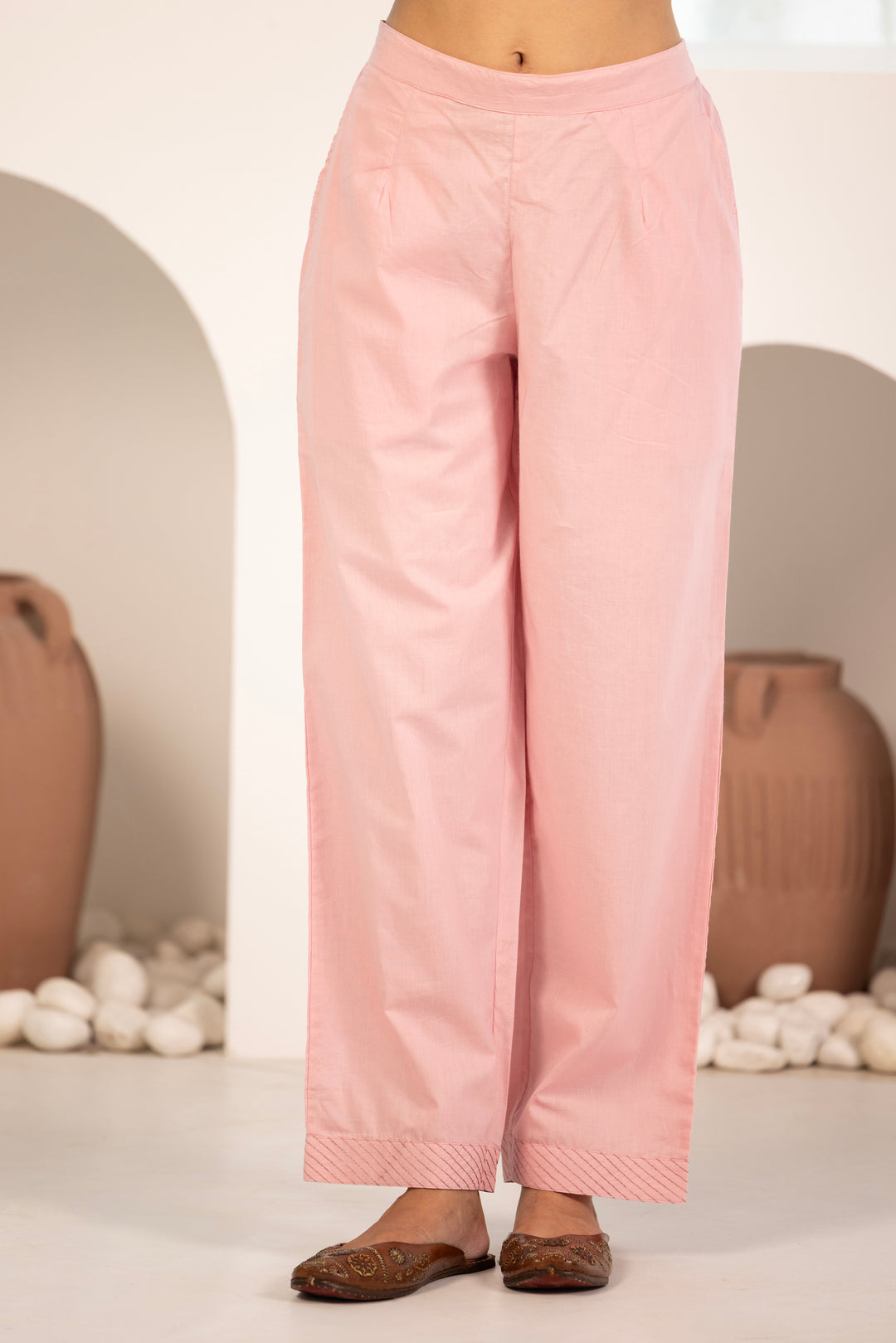 Pink Cotton Embroidered Designer Kurta Pant Set With Dupatta