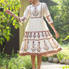 Off-White Floral Printed Cotton Dobby Flared Dress