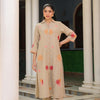 Beige Cotton Embroidered Shirt Collar Kurta Pant Set