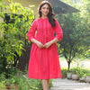 Red Cotton Solid Detailed Dress
