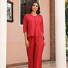 Red Cotton Detailed Co-Ord Set