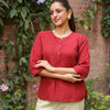Red Cotton Pintuck Detailed Top