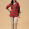 Red Cotton Floral Printed Top
