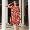 Red Cotton Printed Pintuck Detailed Kurta