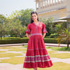 Red Cotton Printed Flared Designer Dress