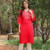 Red Viscose Rayon Embroidered Kurta