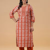 Rust Cotton Printed Embellished Kurta Pant Set