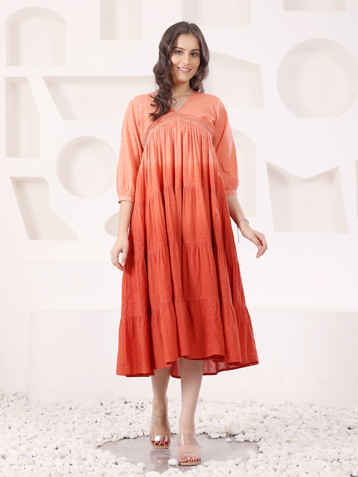 Rust Cotton Dobby Ombre Dress