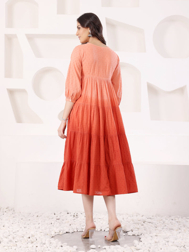 Rust Cotton Dobby Ombre Dress