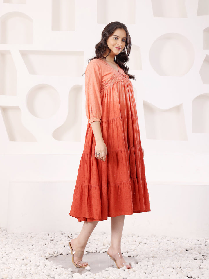 Rust Cotton Dobby Ombre Dress