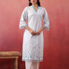 Sky Blue Cotton Embroidered Designer Straight Kurta