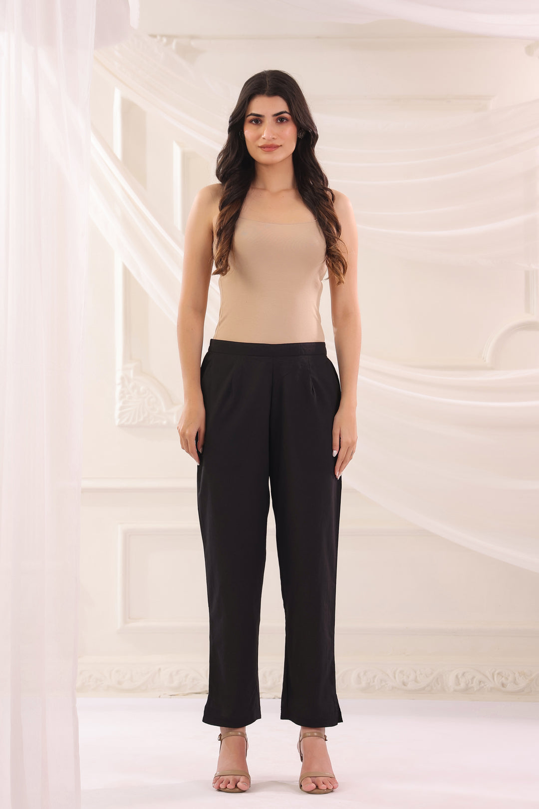 Black Cotton Solid Pant