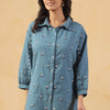 Blue Cotton Embroidered Designer Shirt Top