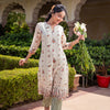 Beige & Green Cotton Designer Straight Kurta Pant