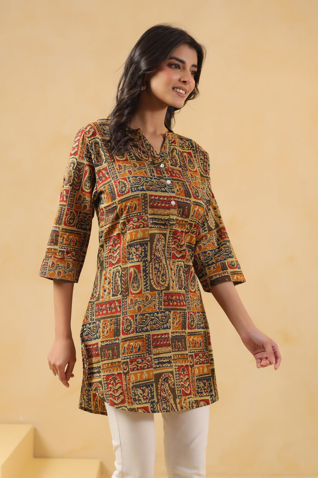 Multicolor cotton Printed Straight Top