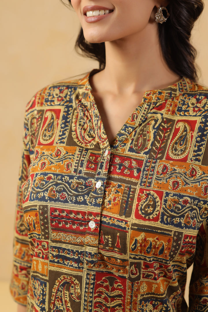 Multicolor cotton Printed Straight Top