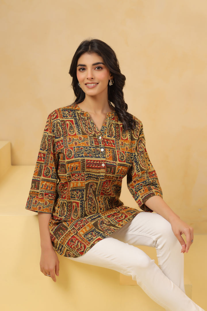Multicolor cotton Printed Straight Top