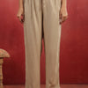 Beige Viscose Solid Straight Pant