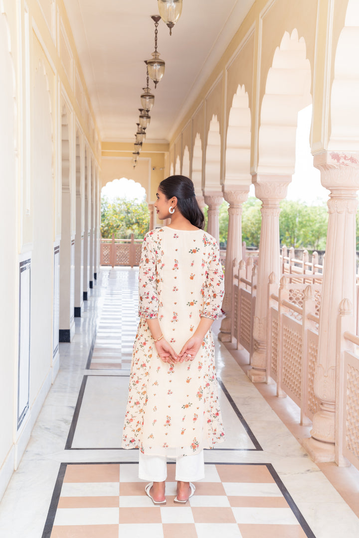 Beige Kota Doriya Printed Designer A-Line Dress