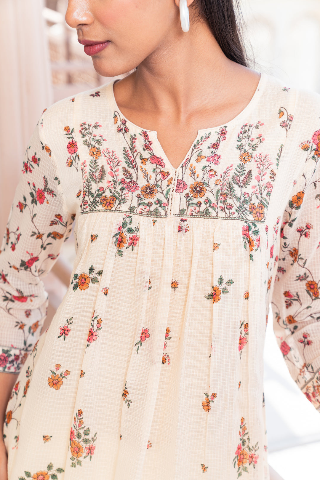Beige Kota Doriya Printed Designer A-Line Dress