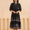 Black Cotton Floral Printed Flared Dress