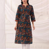 Black Cotton Floral Printed Straight Kurta