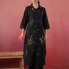 Black Cotton Slub Embroidered A-Line Kurta Pant Set