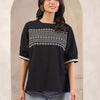 Black Cotton Flex Embroidered Designer Top
