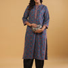 Blue Cotton Printed Straight Kurta