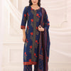 Blue Cotton Printed Designer Kurta Pant Dupatta Set