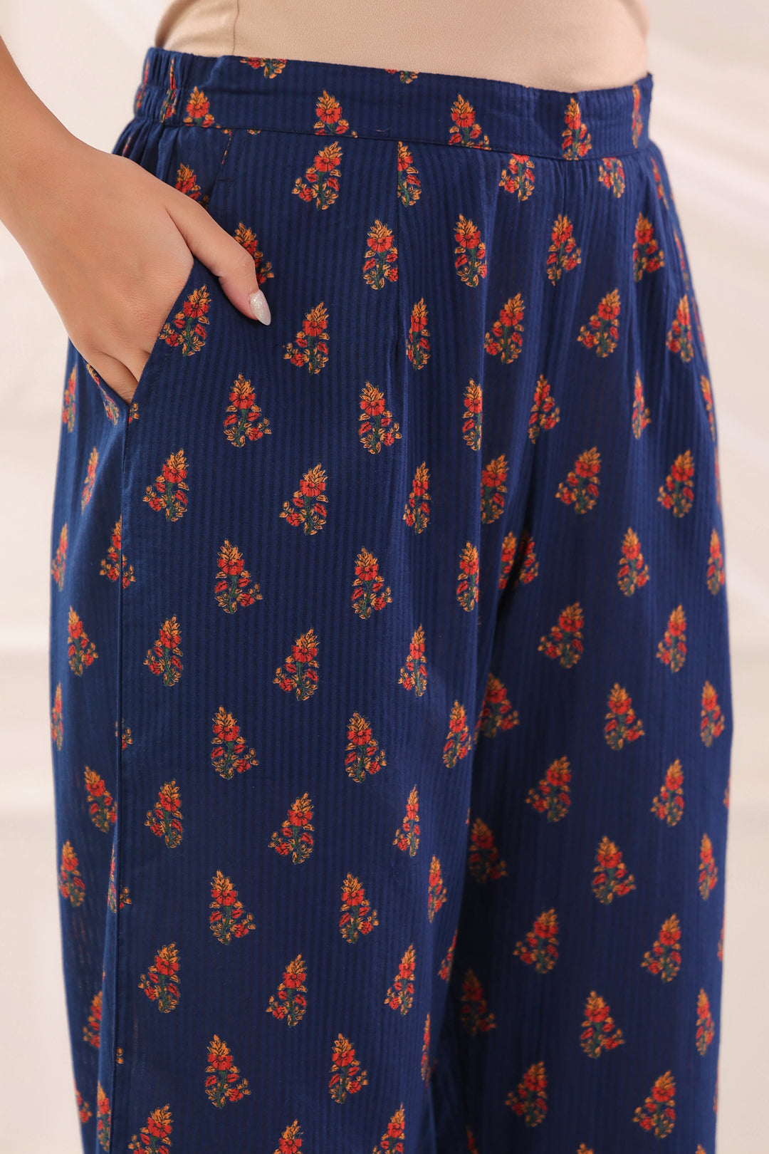 Blue Cotton Printed Designer Kurta Pant Dupatta Set