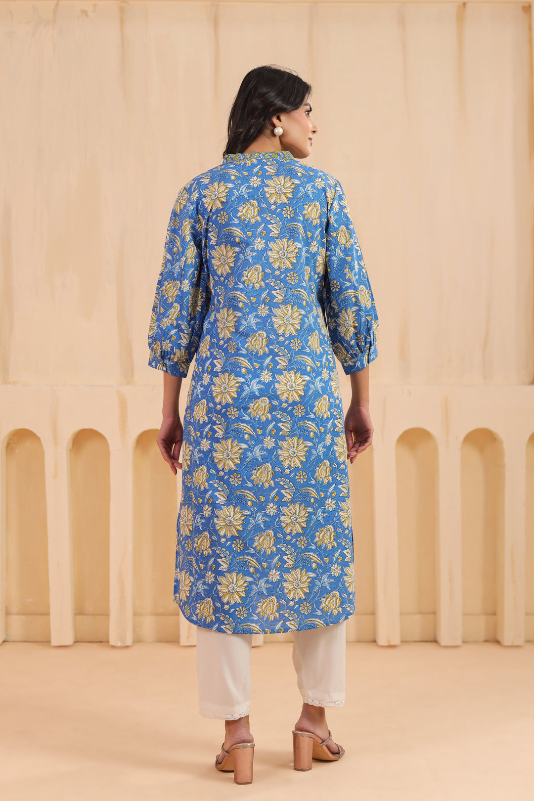 Blue Cotton Printed Straight  Kurta