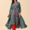 Multi Pure Cotton Floral Print Sequins Work Tiered/Flared Co-Ords Set