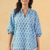Blue Cotton Floral Printed Straight Top
