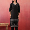 Black Cotton Flex Embroidered Designer Kurta Pant Set