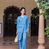 Aqua Blue Cotton Embroidered Co-Ord Set