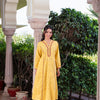Mustard Cotton Embroidered A-line Kurta Pant Set