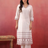 White Cotton Flex Embroidered Kurta Pant Set
