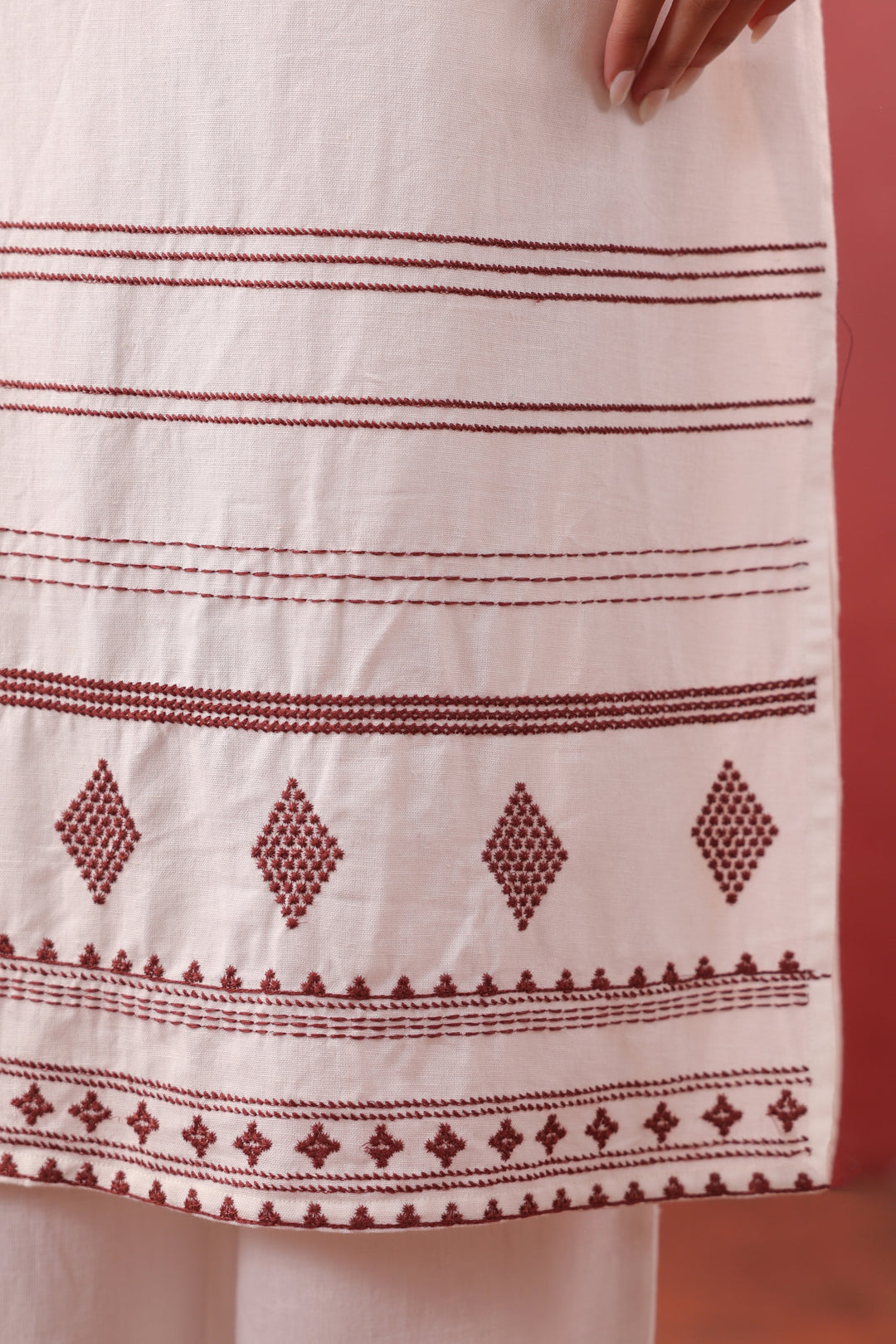 White Cotton Flex Embroidered Kurta Pant Set