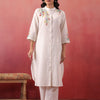 White Cotton Embroidered Designer Straight Kurta