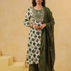Green Cotton Embroidery  Designer Kurta Pant With Dupatta Set