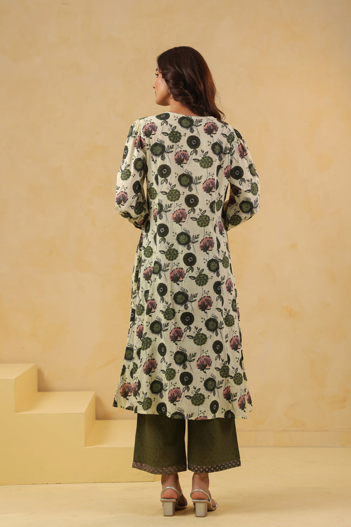 Green Cotton Embroidery  Designer Kurta Pant With Dupatta Set