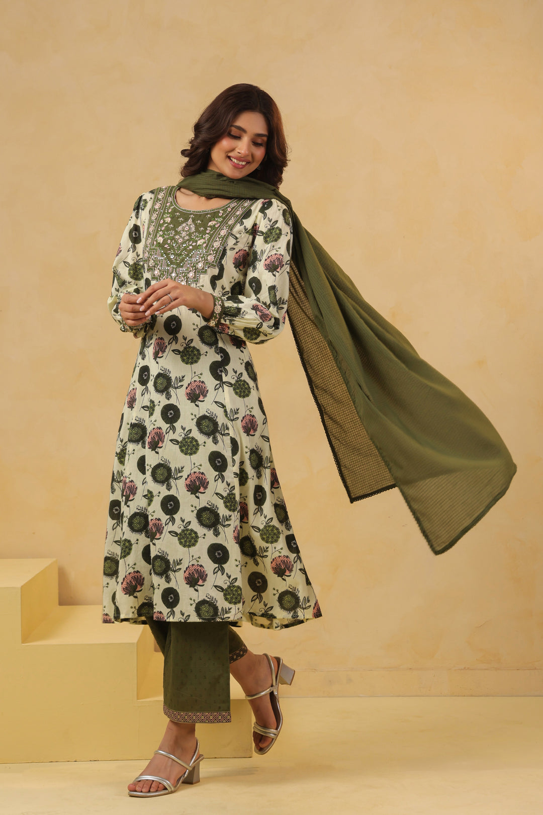 Green Cotton Embroidery  Designer Kurta Pant With Dupatta Set
