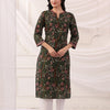 Green Cotton Floral Print Straight Kurta