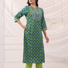 Green Cotton Embroidery Designer Kurta Pant Set