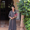 Grey Cotton Embroidered Designer Straight Kurta Pant Set