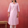 Pink Cotton Embroidered Designer Kurta