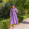 Lavender Cotton Embroidered Designer Midi Dress