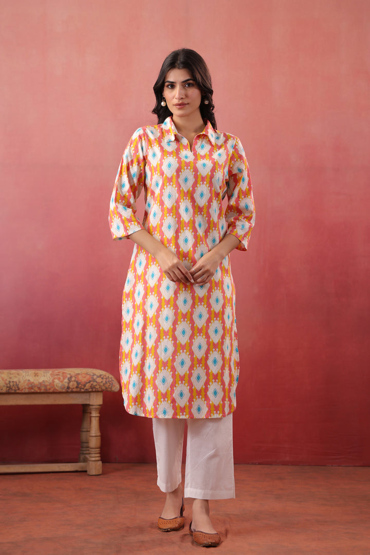 Multicolor Ikkat Printed Straight Kurta